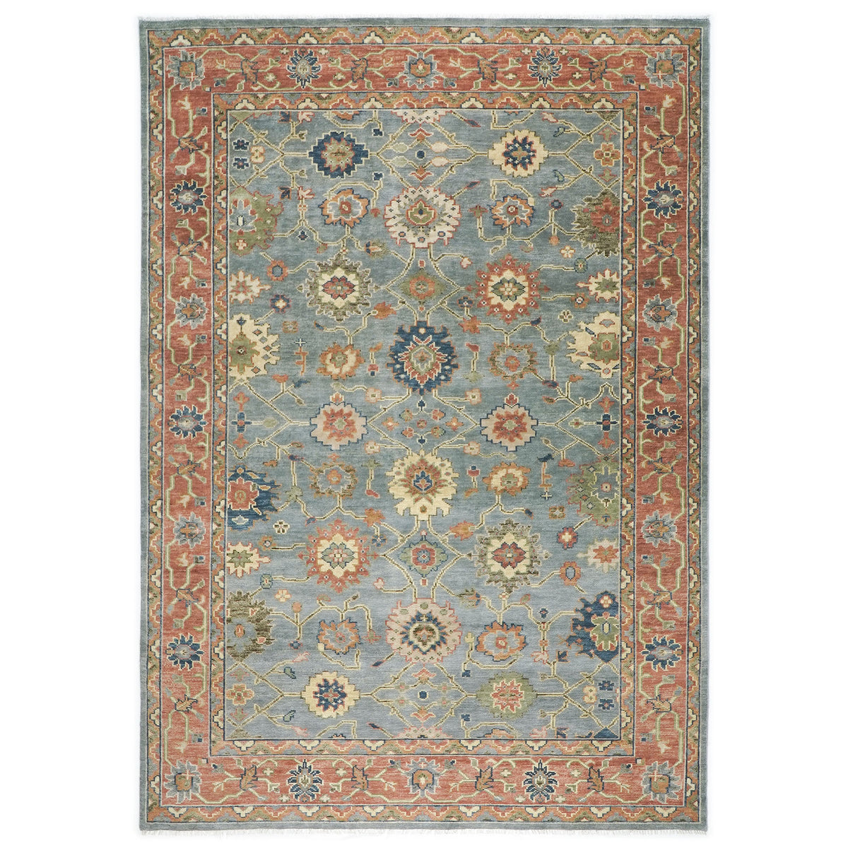 10'x14'1'' Blue Rose Oushak Arts and Crafts Hand Knotted Wool Rug