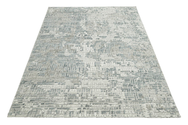 10x14 Tone On Tone Gray, , Color Hand Knotted All-Over Wool/Bamboo Silk Modern & Contemporary Oriental Rug