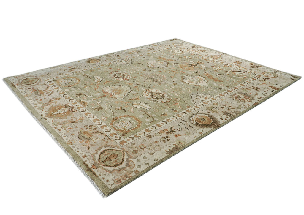 12x15 Sage, Green Oushak Arts & Crafts Hand Knotted Wool Oriental