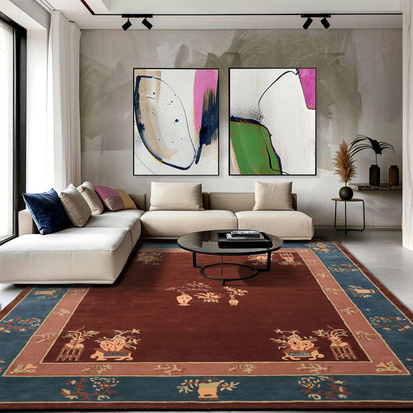 LoomBloom Multi Size Vase Transitional Brown Hand Tufted Chinese Art Deco New Zealand Wool Oriental Area Rug