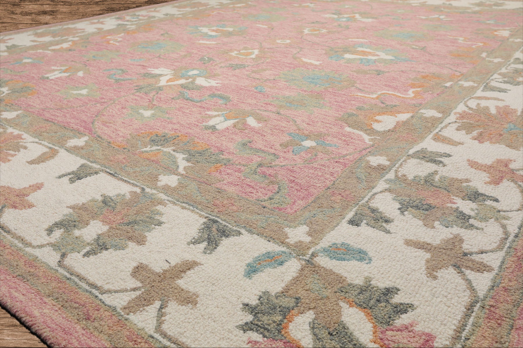 8x10 LoomBloom Blush Hand Hooked Wool Rug Subtle Agra Traditional Char ...