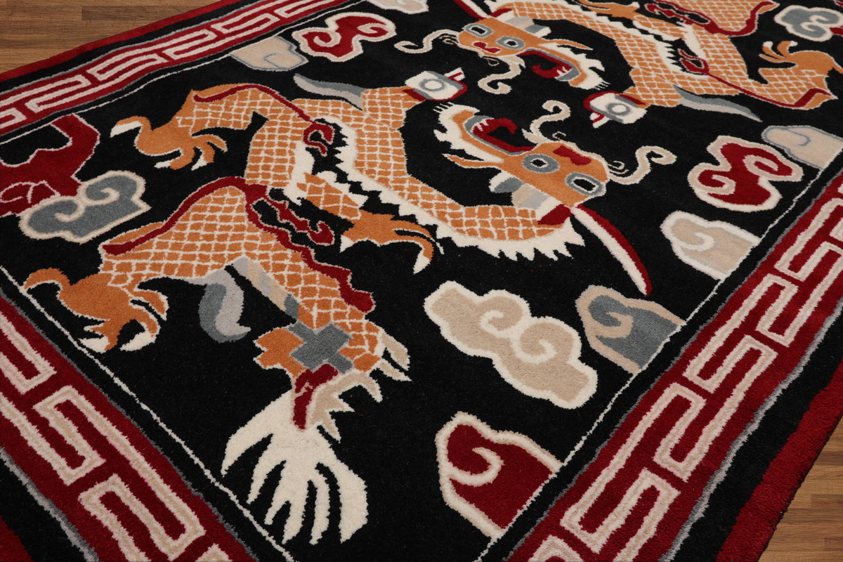 loomBloom Black Hand Tufted 3x5 Pictorial Traditional Chinese Art Deco ...