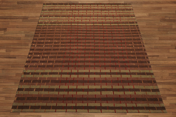 8x10 Raspberry, Rust, Moss Color Hand Tufted  Wool and Bamboo Silk Modern & Contemporary Oriental Rug