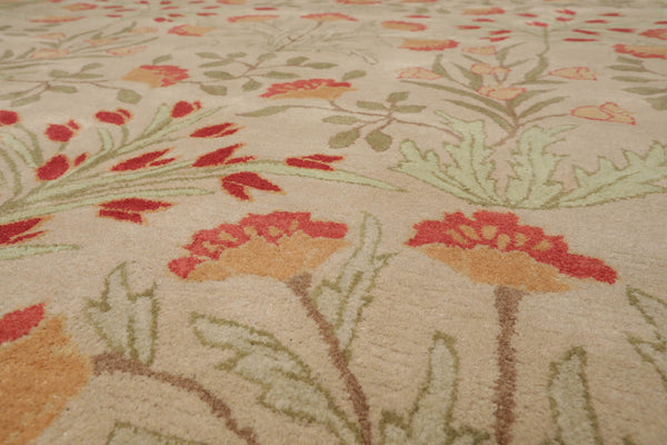 LoomBloom Multi Sizes Handmade Transitional Wool Botanical Floral Area Rug Beige