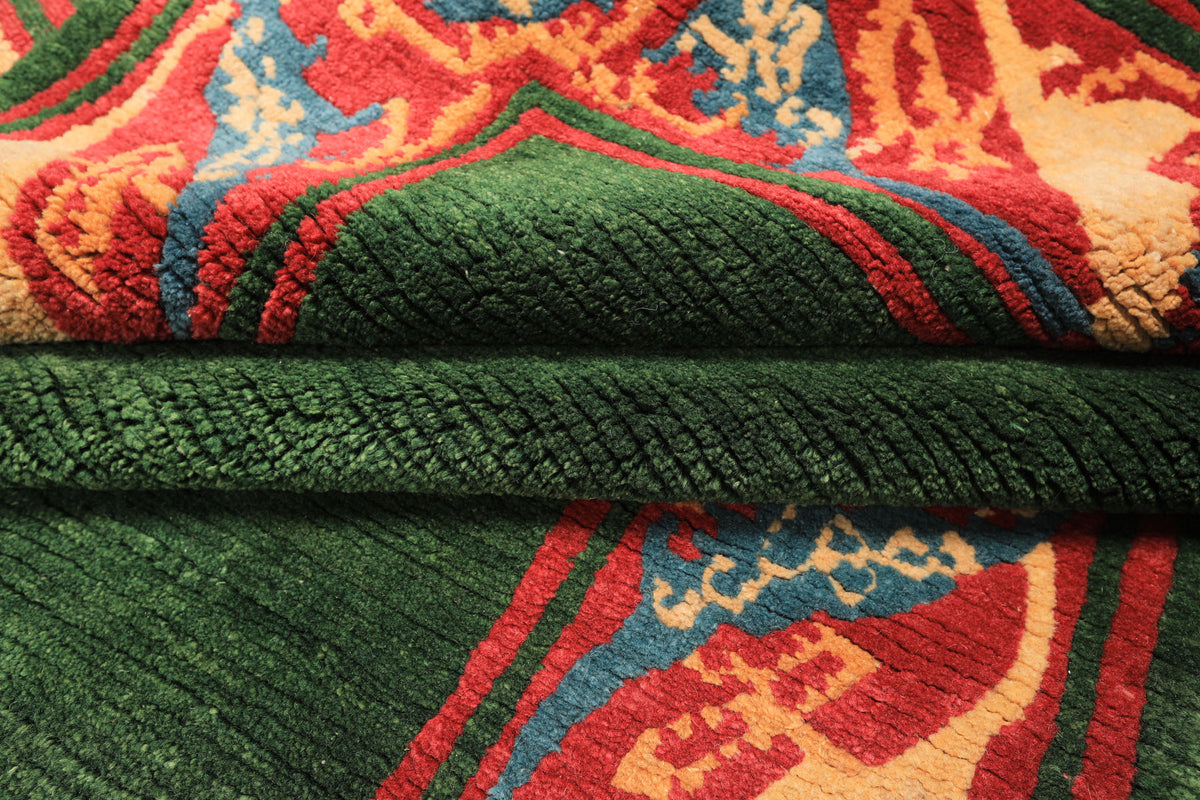 4x8 Green Coral Tibetan Transitional Wool Hand Knotted Oriental Area ...