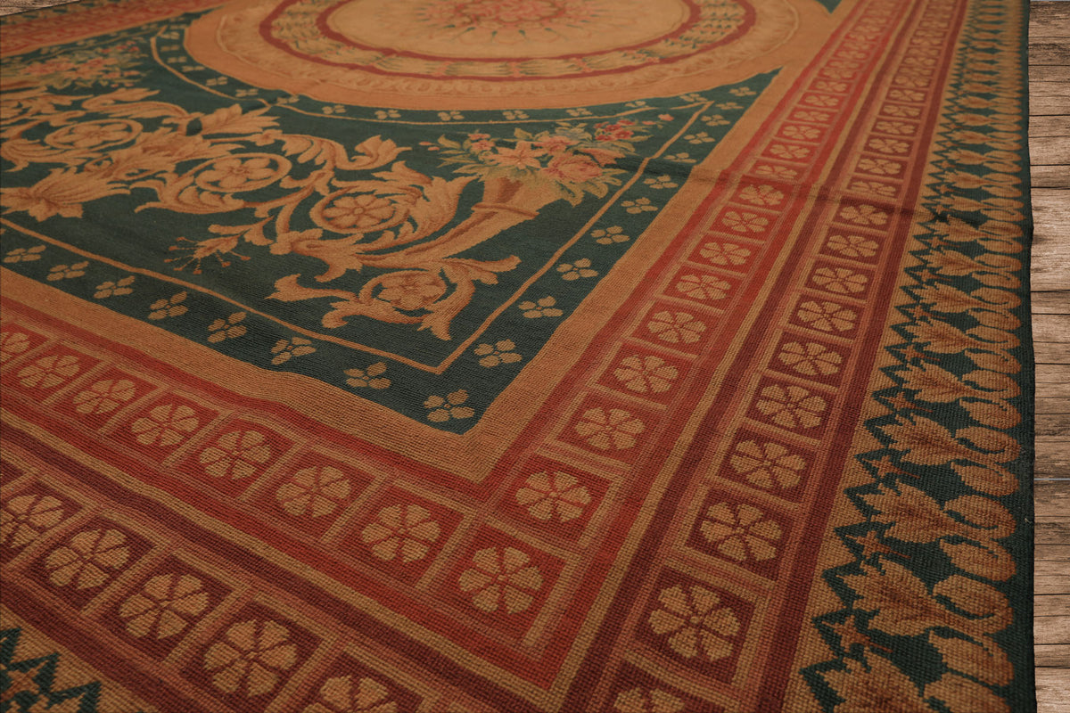 7'4''x11'7'' Hand Woven Teal Wool French Needlepoint Traditional Asmara ...