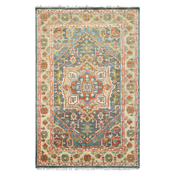 5x8 Gray, Slate, Aqua Color Hand Knotted Oushak Wool Traditional Oriental Rug