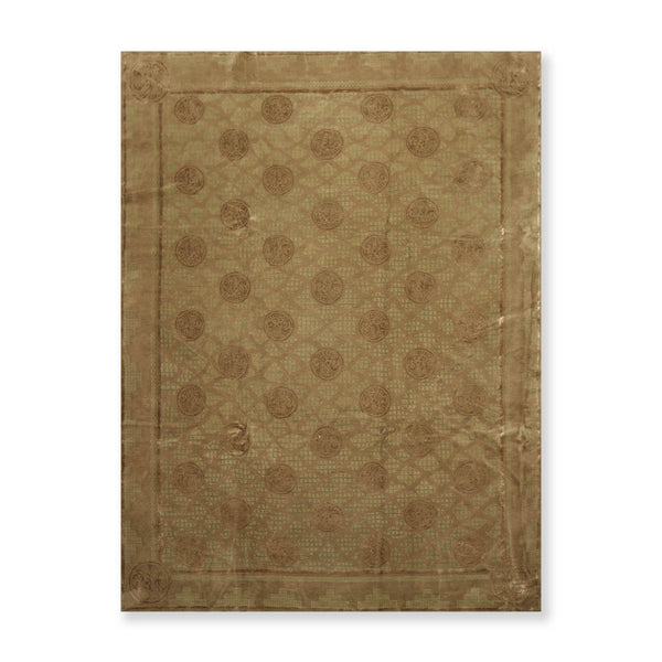 9x12 Moss, Brown, Blue Color Hand Knotted Tibetan Persian Wool & Silk Traditional Oriental Rug