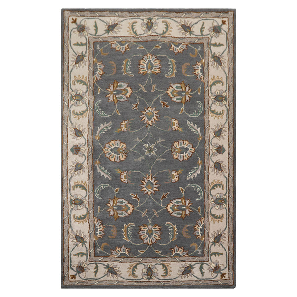 LoomBloom 5x8 Slate Wool Rug  Hand-Tufted Floral Oriental Design in Timeless Tradition