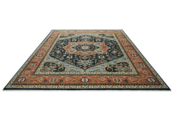 12x15 Blue, Burnt Orange, Ivory Color Hand Knotted Oushak Wool  Oriental Rug