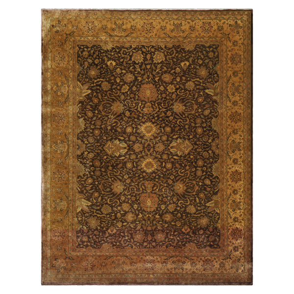 9x12 Chocolate, Gold, Sage Color Hand Knotted Persian 100% Wool Traditional Oriental Rug