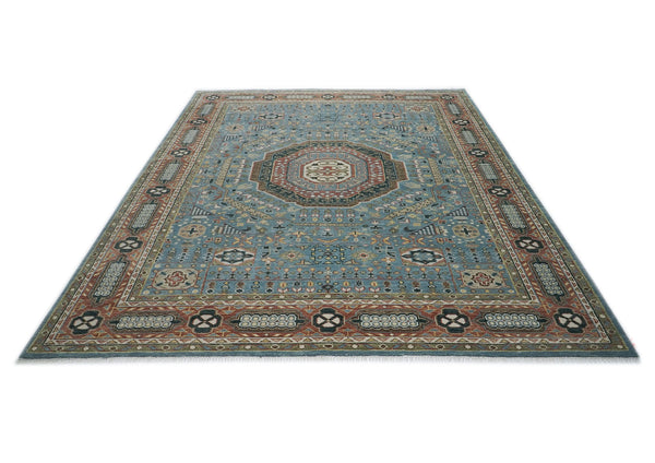 12x15 Blue, Rust, Ivory Color Hand Knotted Oushak Wool Traditional Oriental Rug