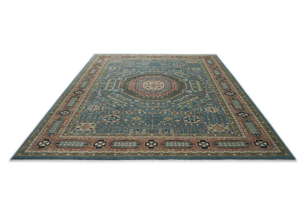 12x15 Blue, Rose, Green Color Hand Knotted Oushak Wool Traditional Oriental Rug