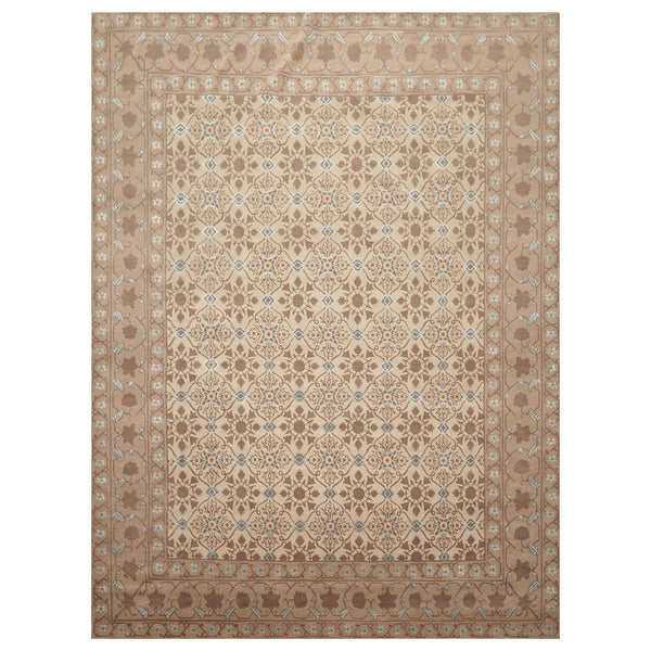 8x10 Beige, Brown, Blue Color Hand Knotted Persian Wool & Silk Transitional Oriental Rug