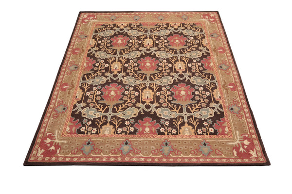 Runner Brown, Tan, Rose Color Hand Tufted Floral 100% Wool Modern Oriental Rug