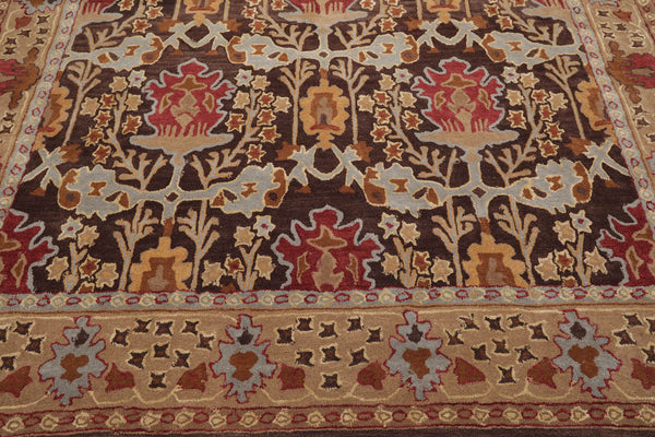 LoomBloom 8x10 Brown, Beige Hand Tufted Hand Made 100% Wool William Morris Traditional Oriental Area Rug