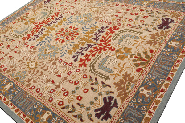 Runner Beige, Blue, Brown Color Hand Tufted All-Over 100% Wool Arts & Crafts/Mission Oriental Rug