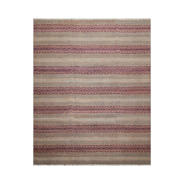8x10 Gray, Rust, Blue Color Hand Knotted Sandblast 100% Wool Transitional Oriental Rug