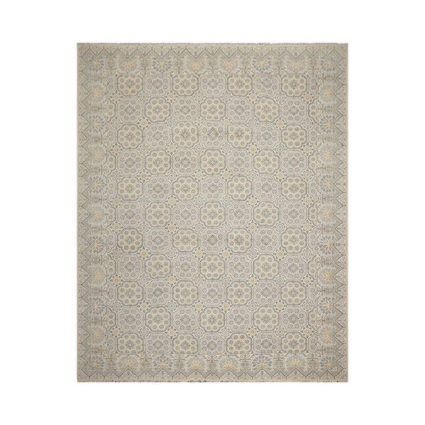 8x10 Beige, Gray, Blue Color Hand Knotted Sandblast 100% Wool Transitional Oriental Rug