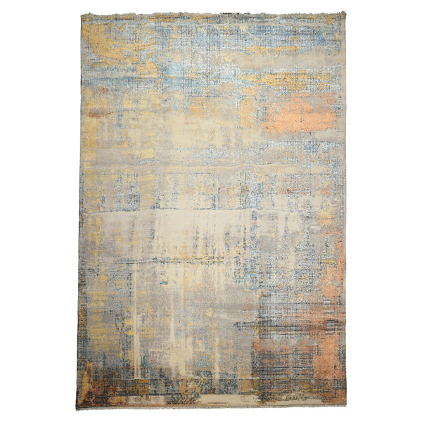 10x14 Beige, Taupe, Gray Color Hand Knotted Sherpa Wool and Silk Modern & Contemporary Oriental Rug