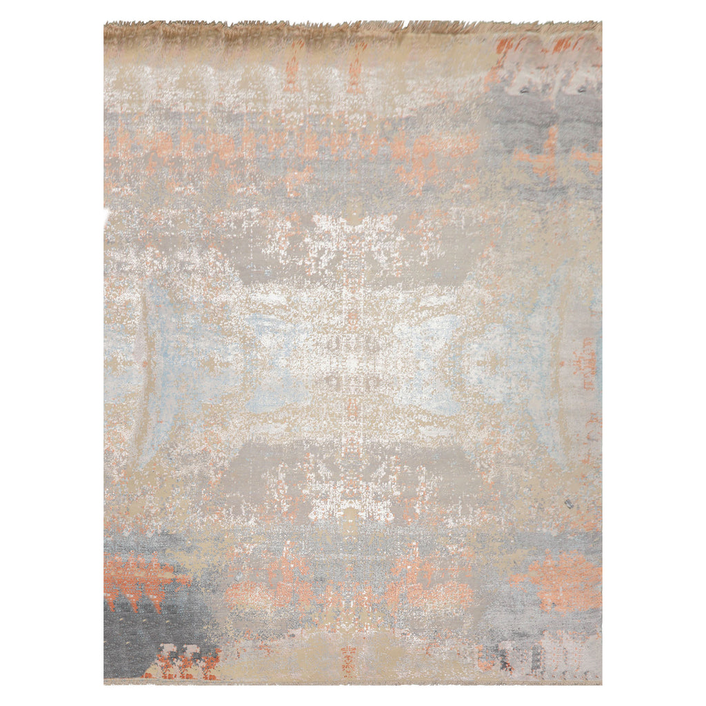 9x12 Hand-Knotted Sherpa Wool and Silk Present day Oriental Carpet in Beige and Taupe Colors