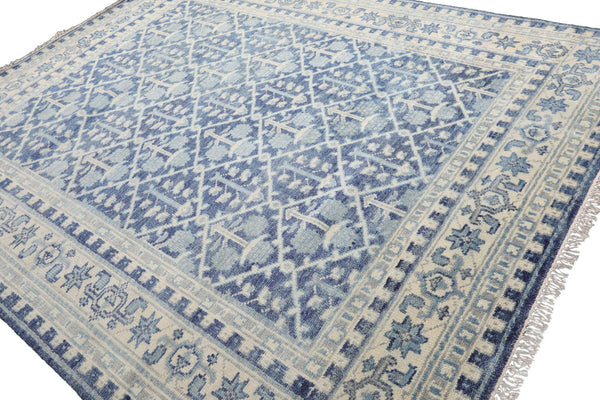 LoomBloom 8x10 Hand Knotted Oriental 100% Wool Oushak Transitional Oriental Area Rug Blue, Cream Color