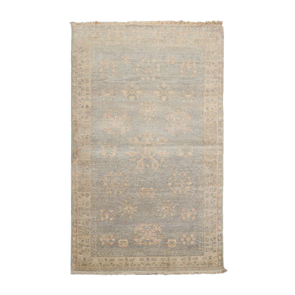 Muted Afghan Oushak Carpet with Vegetable Colors in Slate Gray, 3x5, Traditional Area Rug