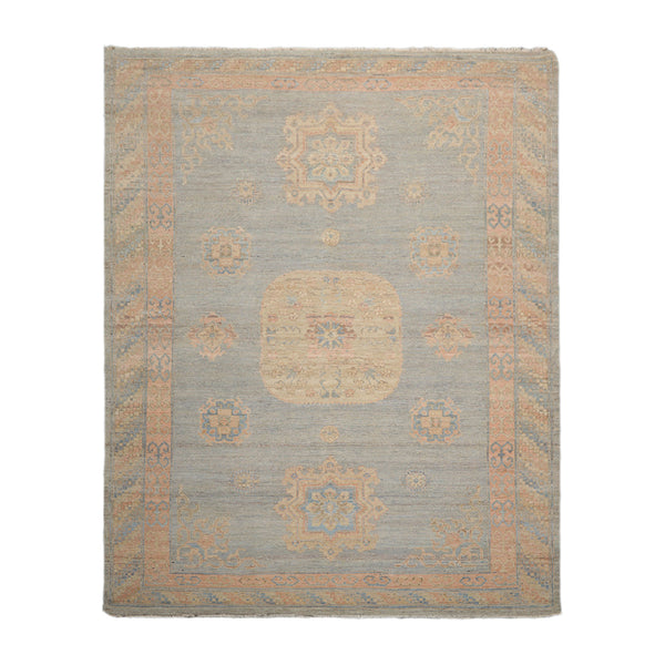 Muted Afghan Oushak Rug with Vegetable Dyes in Slate, 8x10, Traditional Wool Style