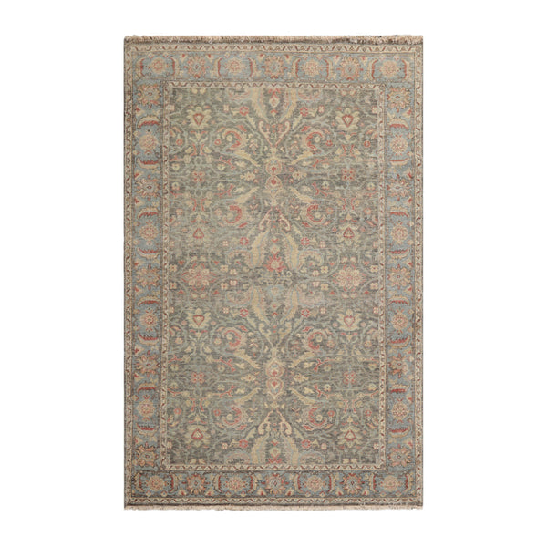 5x7 Hand-Knotted Distressed Afghan 100% Wool Traditional Oriental Rug in Gray and Beige