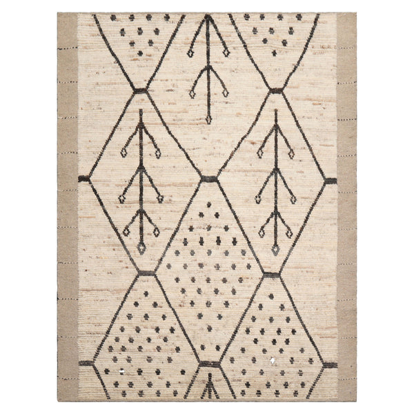 5x7 Hand-Knotted Afghan Moroccan 100% Wool Traditional Oriental Rug in Beige and Charcoal
