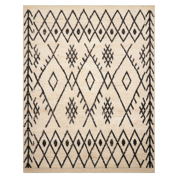 5x7 Hand-Knotted Afghan Moroccan 100% Wool Modern Oriental Rug in Ivory and Black