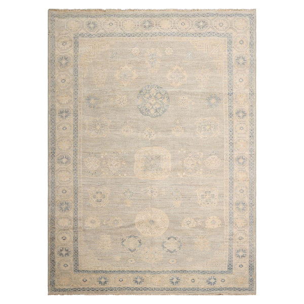 8x10 Hand-Knotted Afghan Oushak 100% Wool Modern Oriental Rug in Gray and Beige