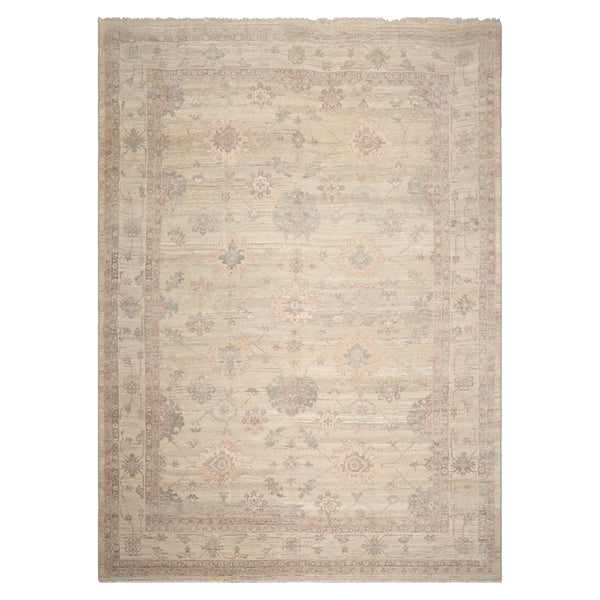 10x14 Hand-Knotted Afghan Oushak 100% Wool Traditional Oriental Rug in Moss and Beige color Area Rug