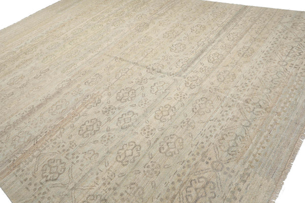 10x14 Gray, Beige, Color Hand Knotted All-Over 100% Wool Traditional Oriental Rug