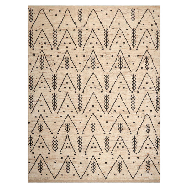 9x12 Ivory, Black, Color Hand Knotted Afghan Moroccan 100% Wool Tribal Oriental Rug