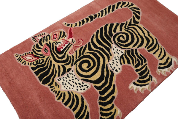 LoomBloom 3x5 Blush, Gold Hand Tufted Hand Made 100% Wool Chinese Lion Novelty Oriental Area Rug