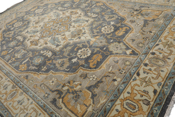 LoomBloom Muted Turkish Oushak Hand Knotted Wool Traditional Area Rug Slate,Beige Color 8x10
