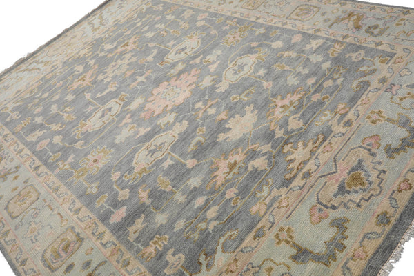 LoomBloom Muted Turkish Oushak Hand Knotted Wool Traditional Area Rug Slate, Mint Color 8x10