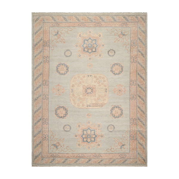 9' x 12' Pale Aqua Hand Knotted Afghan Oushak Traditional Wool Oriental Area Rug