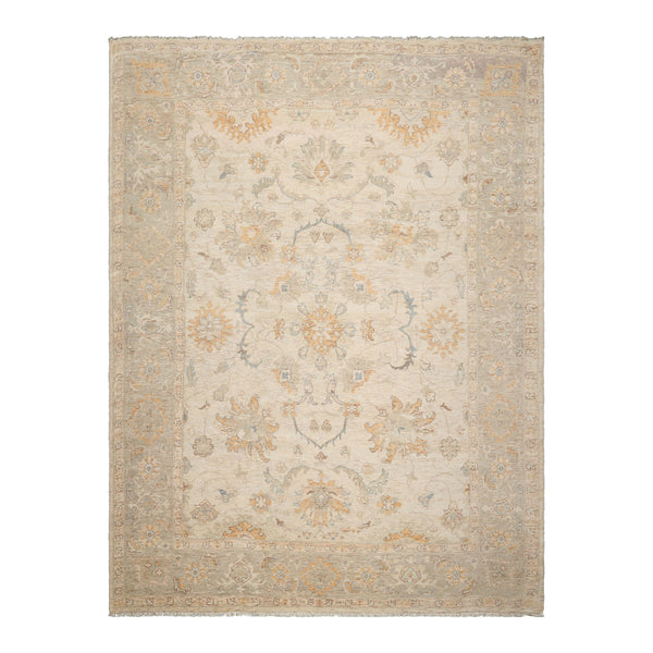 9' x 12' Beige Hand Knotted Afghan Oushak Traditional Wool Oriental Area Rug