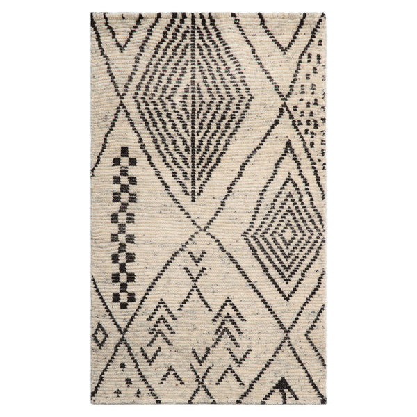 LoomBloom 3'x5' Ivory Hand-Knotted Afghan Moroccan Tribal Wool Oriental Area Rug