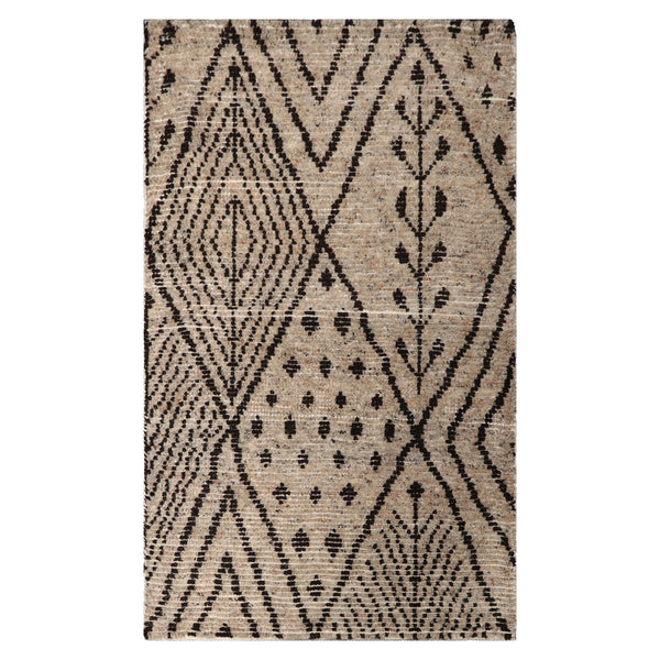 LoomBloom 3'x5' Beige Hand-Knotted Afghan Moroccan Tribal Wool Oriental Area Rug