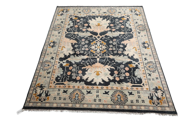 9x12 Blue, Beige, Pale Peach Color Hand Knotted All-Over 100% Wool Traditional Oriental Rug