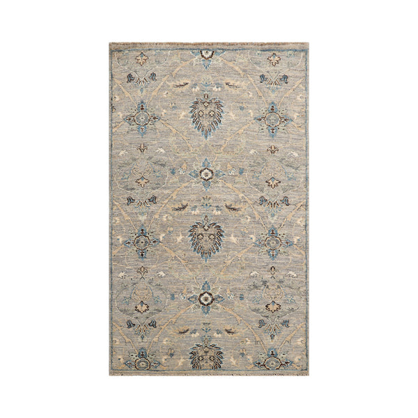 3x5 Gray, Tan, Turquoise Color Hand Knotted  Wool Transitional Oriental Rug