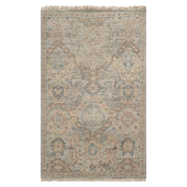 LoomBloom 3'x5' Mint Hand-Knotted Wool Rug - Distressed Oushak Oriental in Soft Pastel Tones