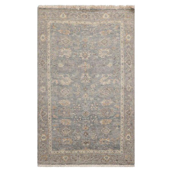 LoomBloom 3'x5' Slate Hand-Knotted Distressed Vintage Oushak Style Wool Area Rug