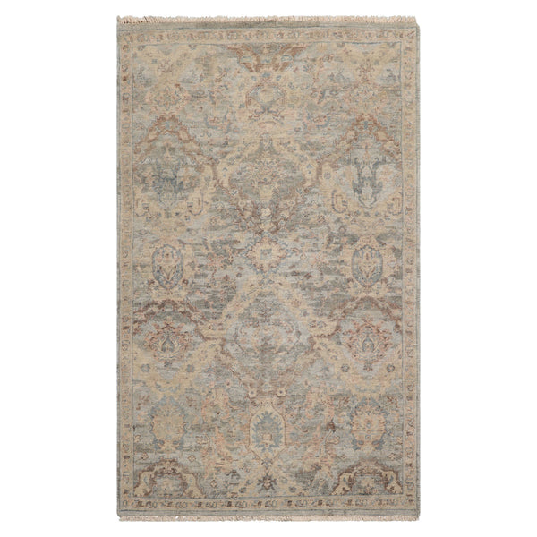LoomBloom 3'x5' Mint Hand-Knotted Distressed Oushak Oriental Wool Area Rug in Soft Pastel Tones