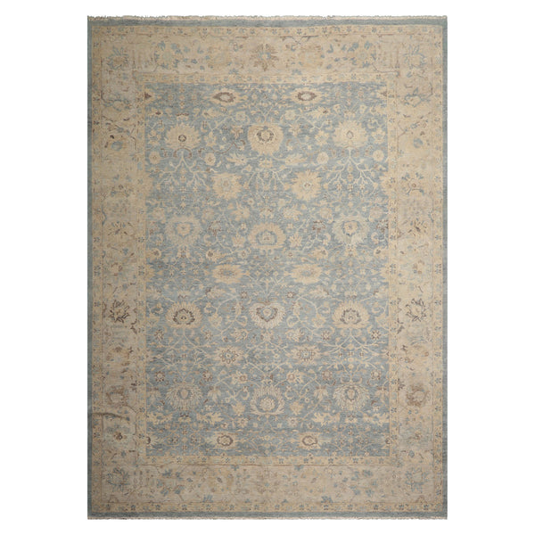 LoomBloom 10x14 Blue Hand-Knotted Distressed Traditional Wool Oriental Area Rug