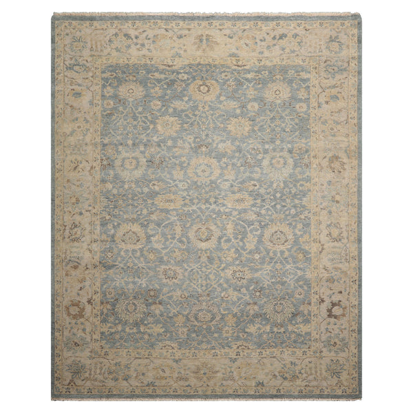 LoomBloom 8x10 Blue Hand-Knotted Distressed Traditional Oushak Wool Oriental Area Rug