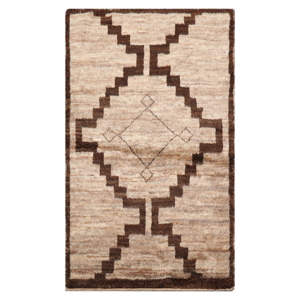 LoomBloom 3x5 Beige Artisan Hand-Knotted Afghan Moroccan Transitional Wool Oriental Oriental Rug